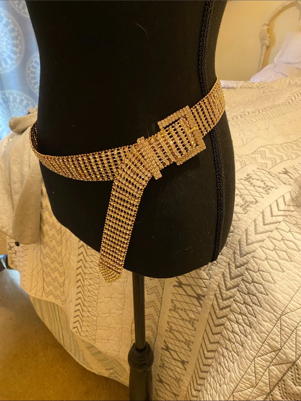 Gold Rhinestone Chain Belt - Women's Statement Waist Accessory